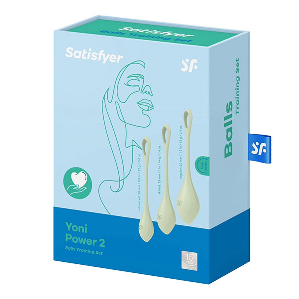 Набор из 3 салатовых вагинальных шариков 2см, 2,5см и 3см Satisfyer Yoni Power 2
