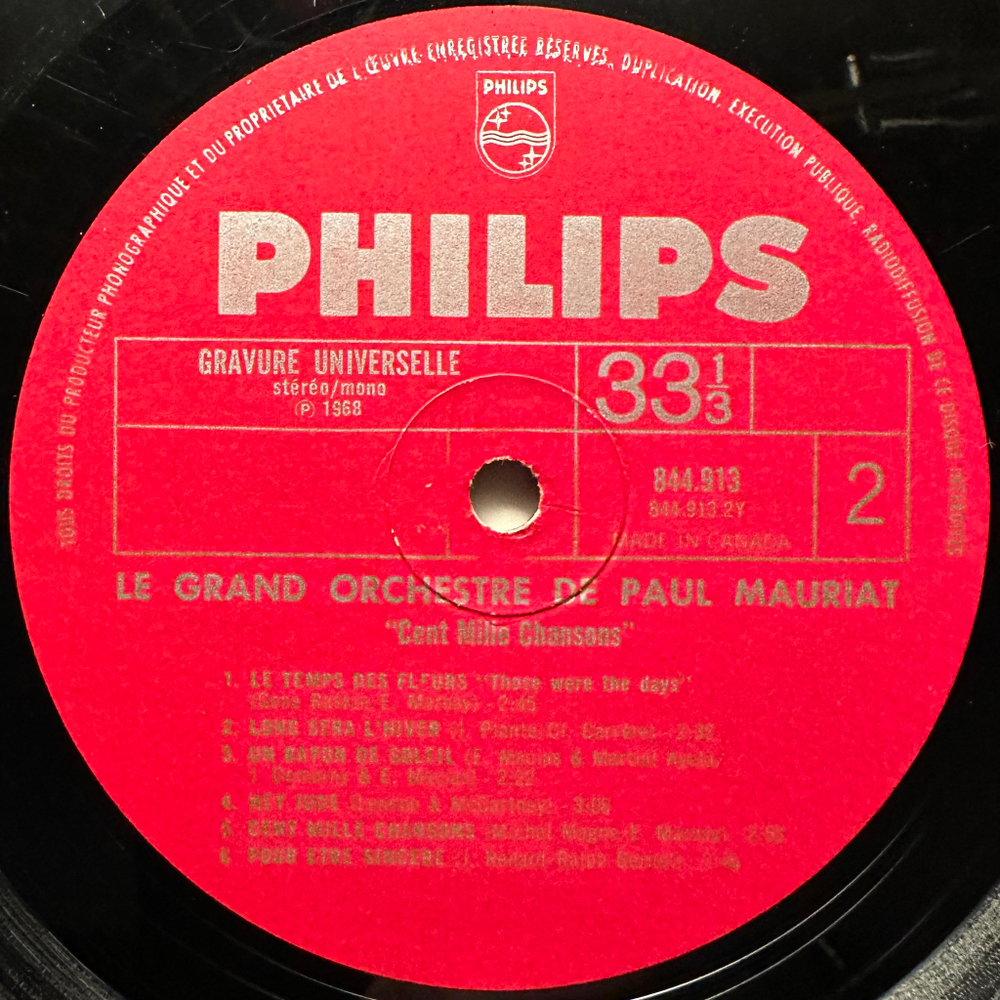 Le Grand Orchestre De Paul Mauriat - Cent Mille Chansons (Канада 1968г.)