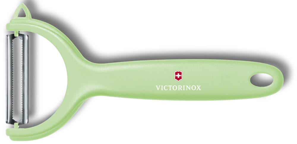 Фото нож для чистки томатов и киви VICTORINOX Swiss Classic Trend Colors двусторонее зубчатое лезвие из нержавеющей стали рукоять из пластика салатового цвета в картонной коробке с подвесом с гарантией