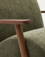 Кресло Meghan из зеленого шенилла и массива ясеня с отделкой под орех