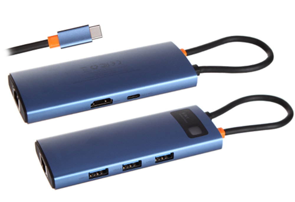 Адаптер Baseus 6 в 1 Metal Gleam Series Type-C HUB на USB3.0/PD/4K HD/RJ45 (Blue)