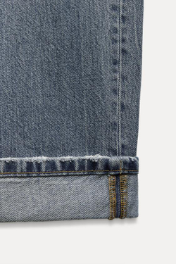 ZARA ДЖИНСЫ TRF RELAXED С НИЗКОЙ ПОСАДКОЙ И ОТВОРОТАМИ, СЕРО-СИНИЙ