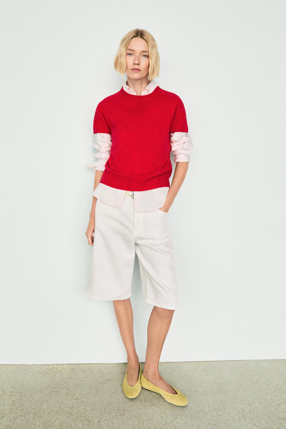 Massimo Dutti Свитер из 100% кашемира с короткими рукавами, красный