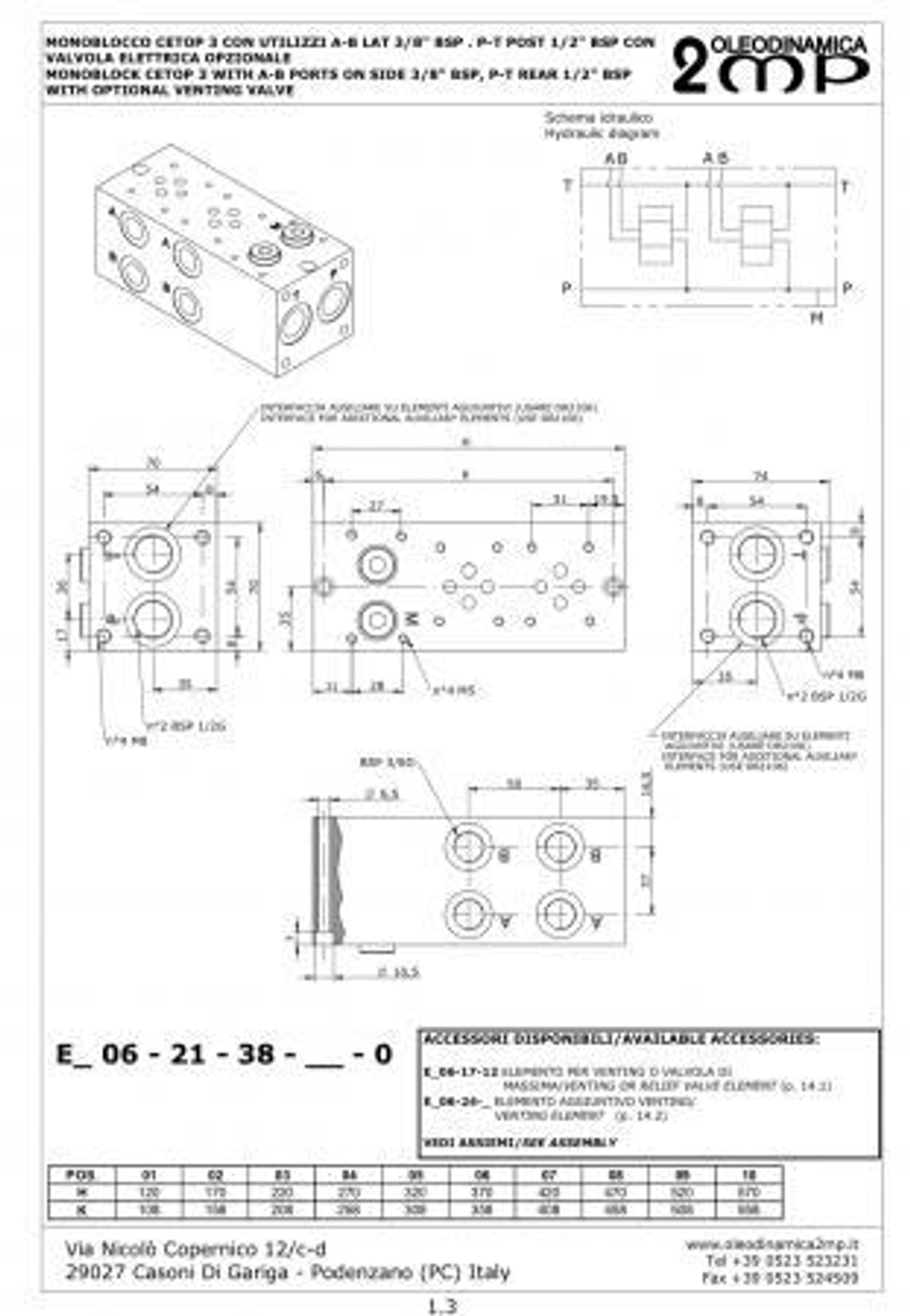 Плита монтажная EA06-21-38-02-1-4-H NG6 CETOP 3 для ВЕ6 двухместная с клапаном предохранительным
