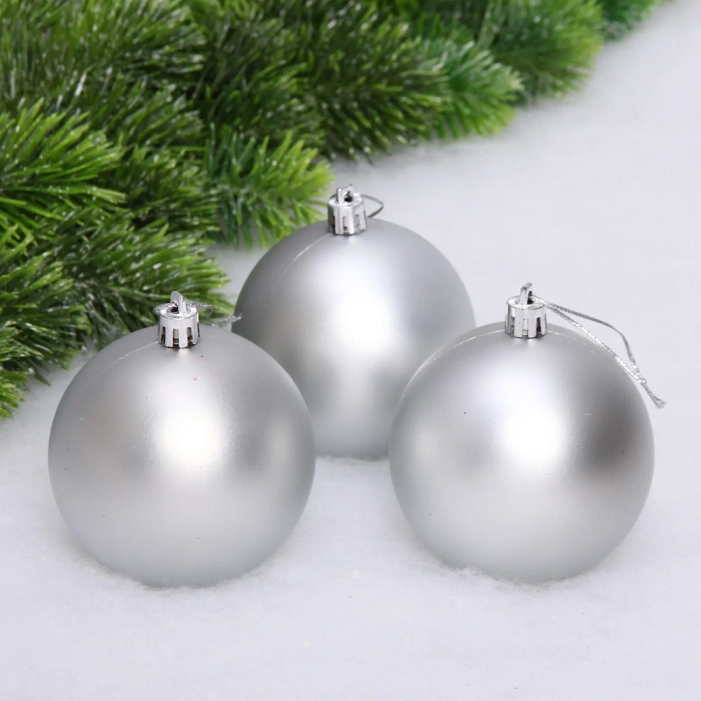 Новогодние шары 8 см (набор 3 шт) «Матовый», серебро