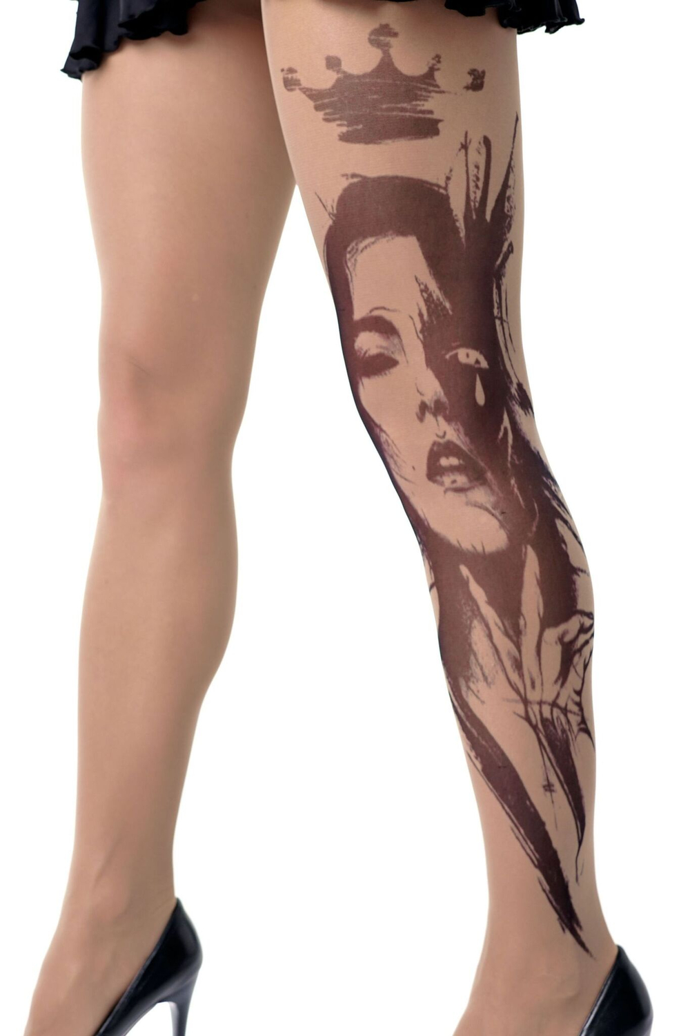 Колготки с принтом в виде королевы (Размер: S-M-L) (Цвет: бежевый)