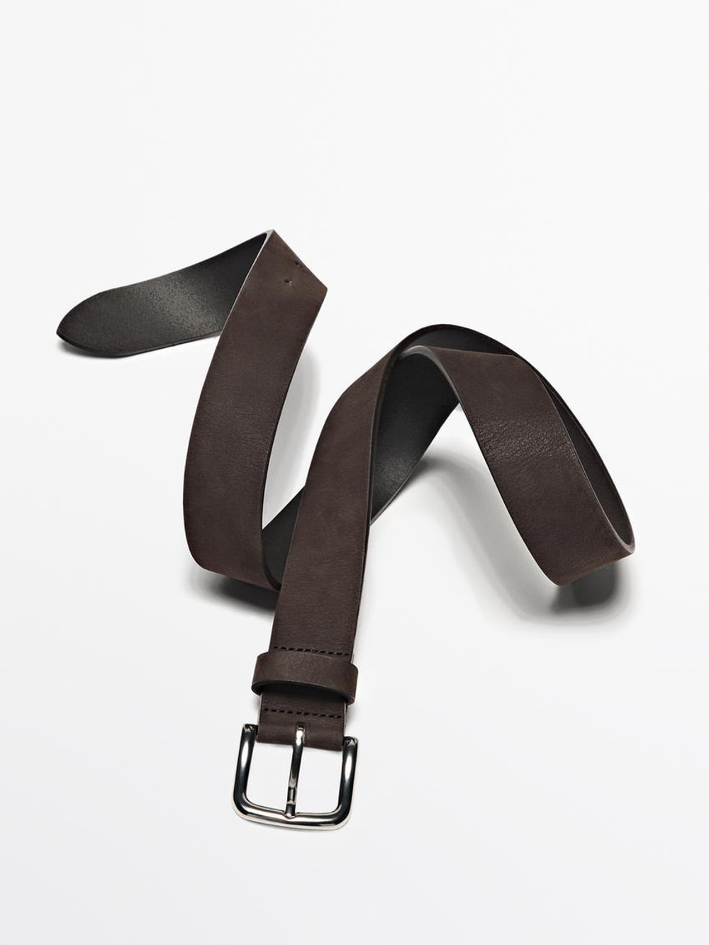 Massimo Dutti Кожаный ремень из нубука, коричневый