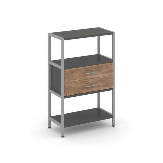 Shelf System Односекционный стеллаж трехярусный с ящиками SN.STM-312 Антрацит/Дуб Табак/Металл Серый