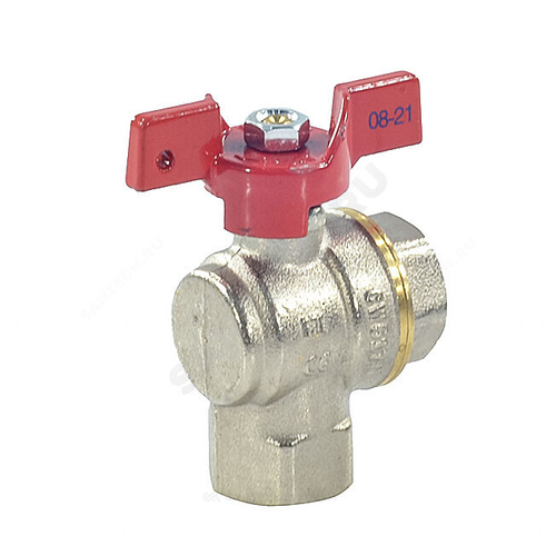 Кран шаровой латунь никель угловой 1008 Euro Ду 15 Ру40 ВР полнопроходной бабочка Aquasfera 1008-01