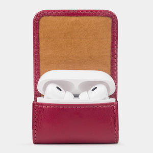 Чехол для наушников AirPods Pro 2,3 из натуральной кожи теленка, цвета малины