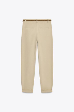 ZARA БРЮКИ ЧИНОС С ПЛЕТЕНЫМ РЕМНЕМ, СВЕТЛЫЙ ЖЕЛТО-КОРИЧНЕВЫЙ