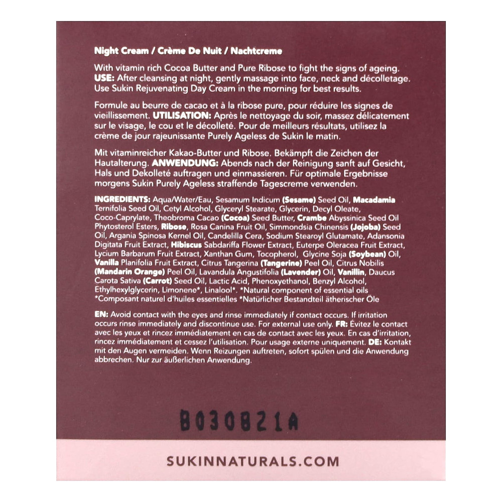 Sukin, Purely Ageless, восстанавливающий ночной крем, 120 мл (4,06 жидк. унц.)