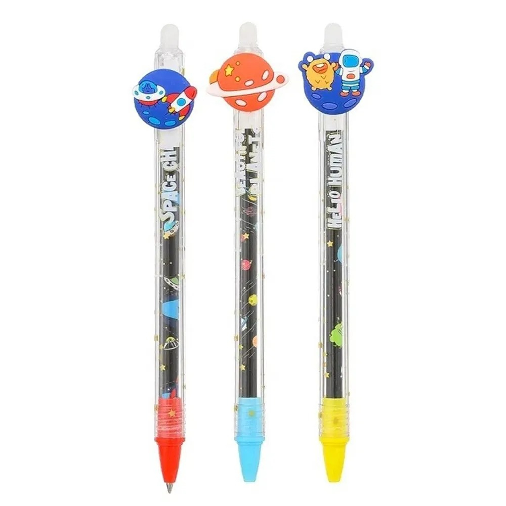 Набор синих автоматических ручек пиши-стирай с фигуркой, 2 шт, MC-Basir, детские гелевые ручки синего цвета с игрушкой планетой