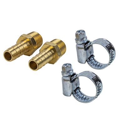 Штуцер пневматический наруж. резьба 1/4''- ''елочка''8мм ( к-т 2 шт. + хомуты для крепежа) в блистере RockForce##Rock FORCE RF-MH04/05