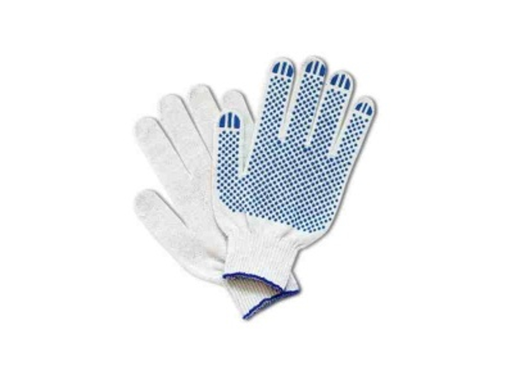 Перчатки х/б 4 нити  10 кл. ПВХ Точка Белые (10шт/уп)(500шт/меш)