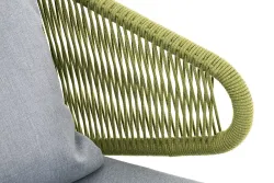 "Милан" диван 2-местный плетеный из роупа, каркас алюминий светло-серый (RAL7035) шагрень, роуп салатовый меланж круглый, ткань светло-серая