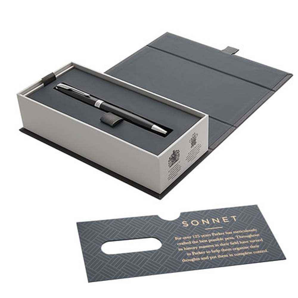 Ручка шариковая PARKER "Sonnet Core Lacquer Black CT", корпус черный глянцевый лак, палладиевые детали, черная, 1931502