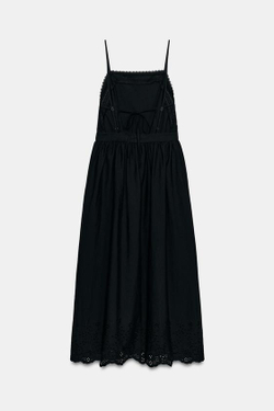ZARA ПЛАТЬЕ МИДИ С АЖУРНОЙ ВЫШИВКОЙ, ЧЕРНЫЙ