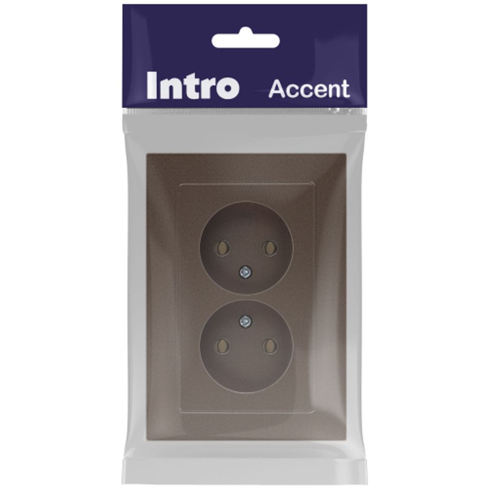 Розетка Intro Accent 6-204-08 2х2P, 16А-250В, IP20, СУ, AL/CU, бронза