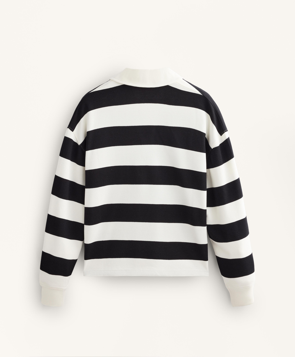 Oysho Поло в полоску из пике с хлопком, черный