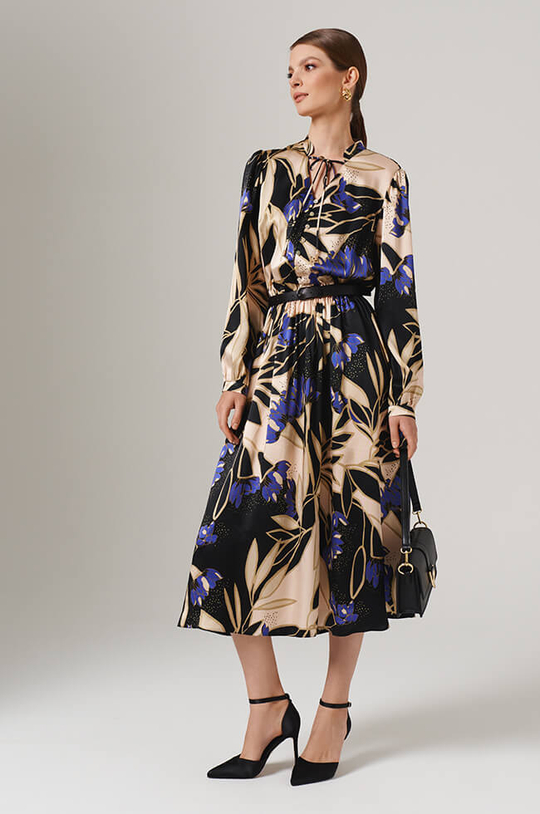 51621 Платье женское (бежево-черный принт)