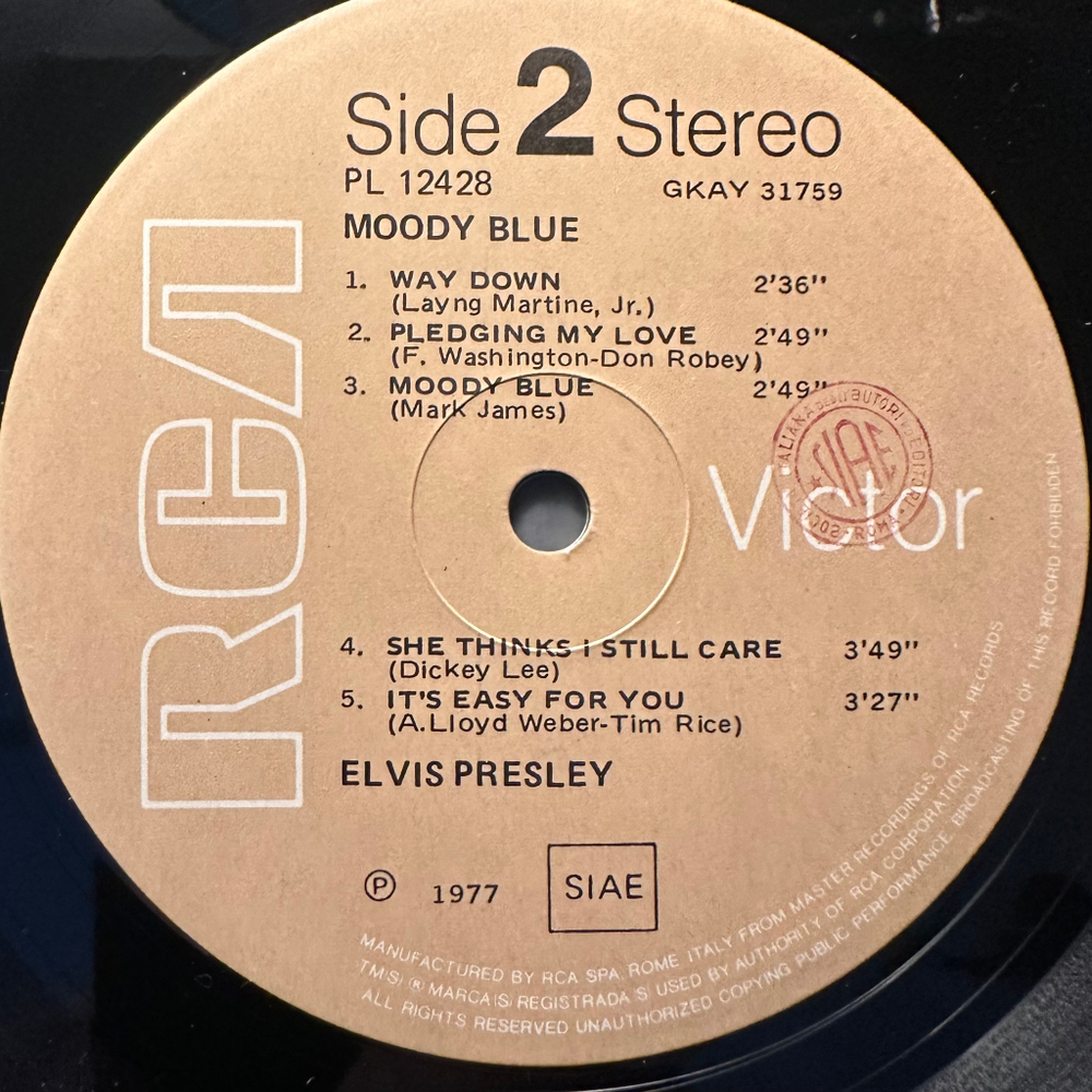 Elvis ‎– Moody Blue (Италия 1977г.)