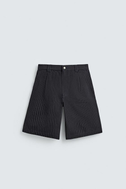ZARA ШОРТЫ С ЗАЩИПАМИ И ПОЛОСКОЙ В СТИЛЕ «МЕЛОВАЯ ПОЛОСКА», СИНИЙ