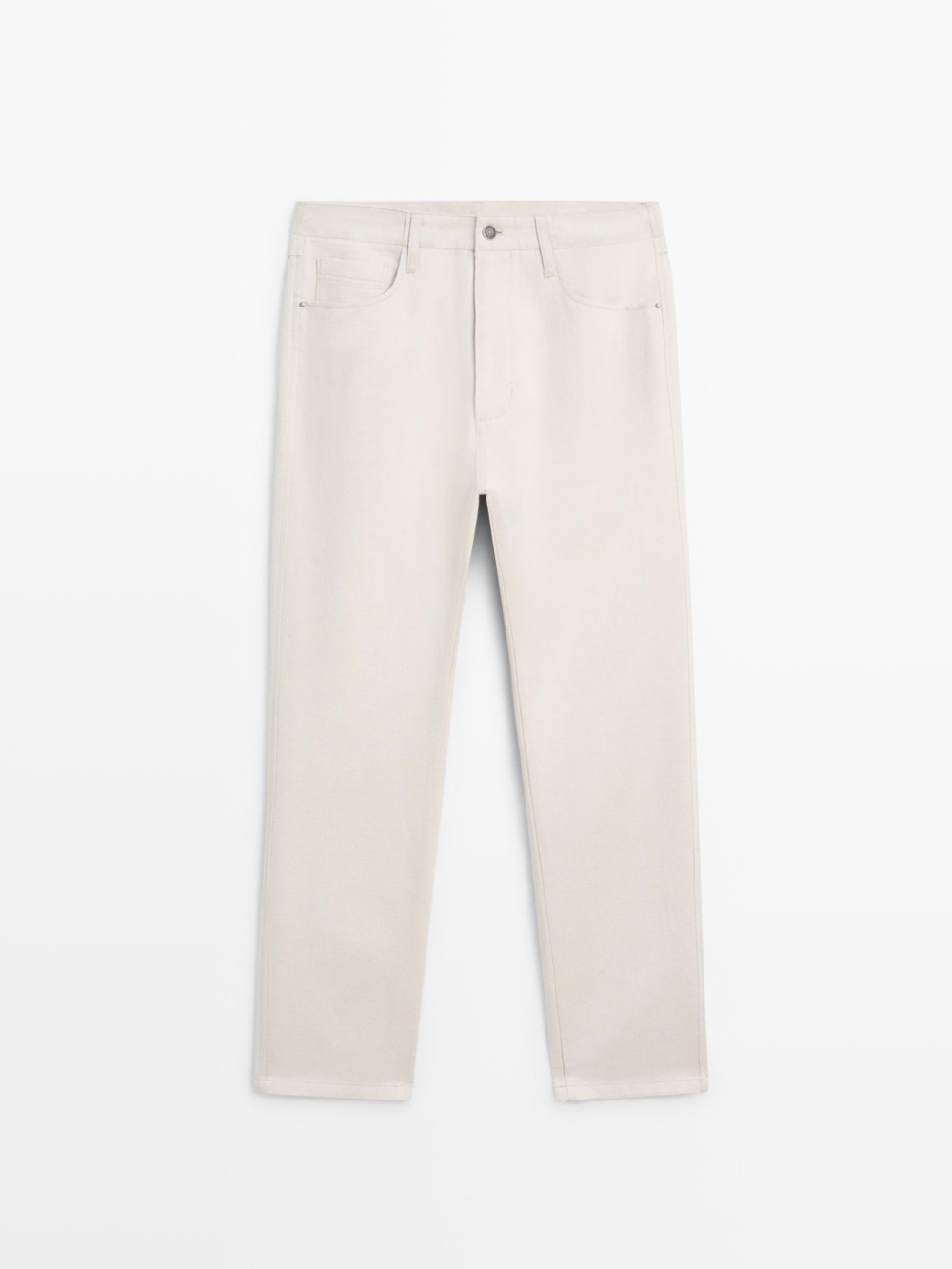 Massimo Dutti Брюки из хлопка и льна с пятью карманами, кремовый