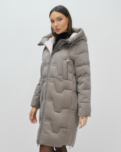 Пальто зимнее утепленное с капюшоном женское серого цвета 7638Sr