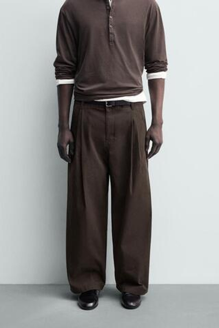 ZARA БРЮКИ ЧИНОС WIDE FIT, КОРИЧНЕВЫЙ