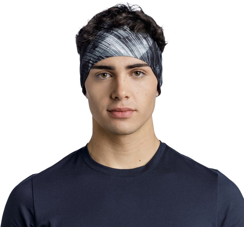 Широкая спортивная повязка на голову Buff Headband Wide CoolNet Stal Grey Фото 2