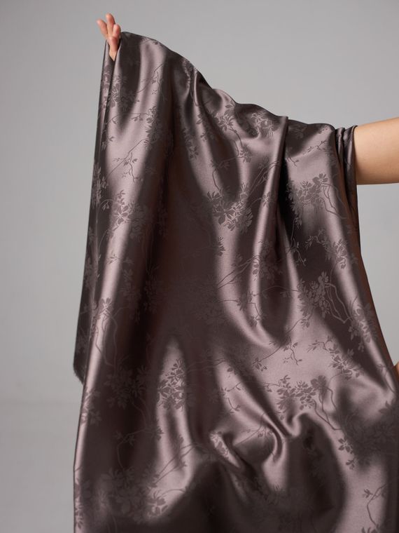 Ткань шелк Армани Жаккард, арт. 1870/2, дизайн &quot;цветы на ветке&quot;, коричневый