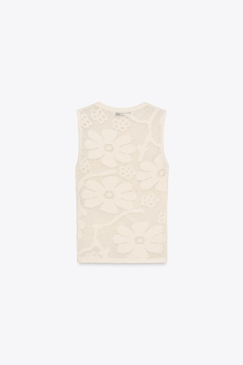 ZARA ТРИКОТАЖНЫЙ ТОП С РЕЛЬЕФНЫМ ЦВЕТОЧНЫМ УЗОРОМ, ЭКРЮ