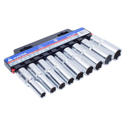 МАСТАК (001-4009H) Набор торцевых глубоких головок 1/2", 6-гранные, 10-22 мм, 9 предметов