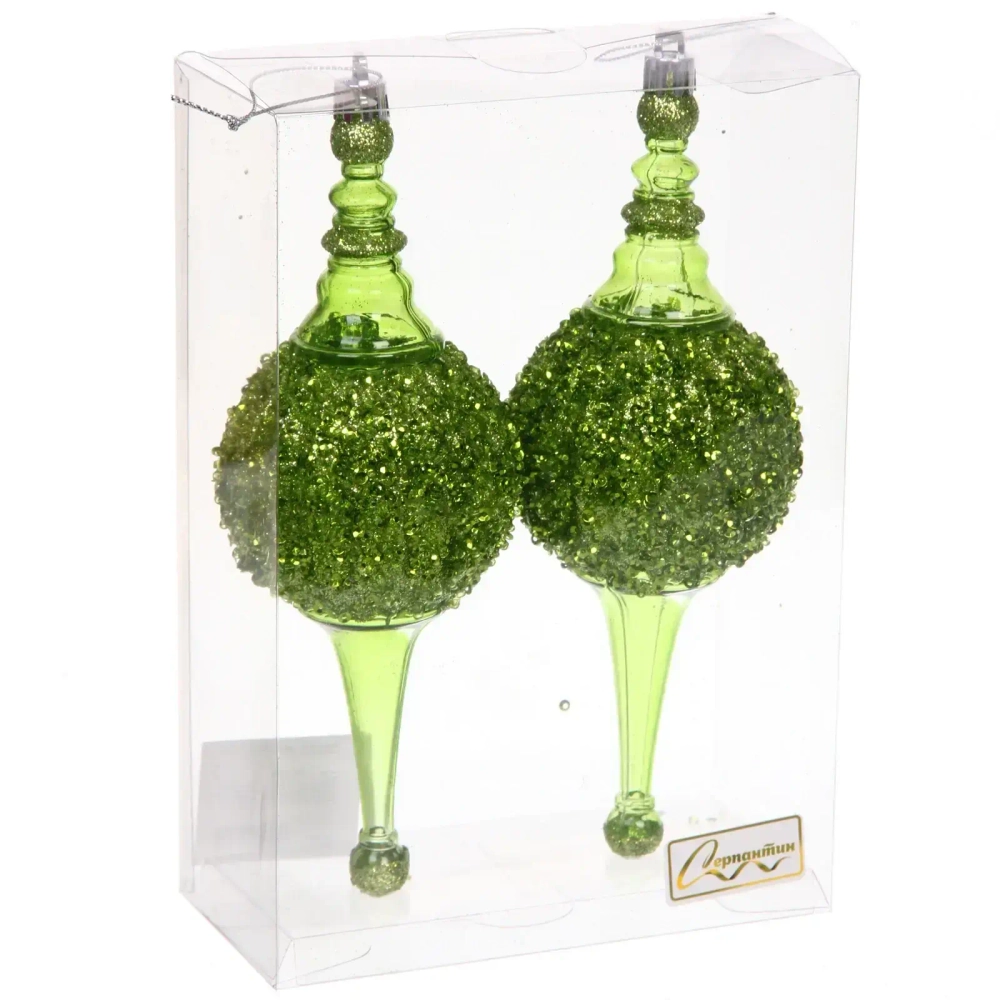 Елочные украшения «Мерцание ночи» 6.5*6.5*19.5 см (набор 2 шт), Зеленый