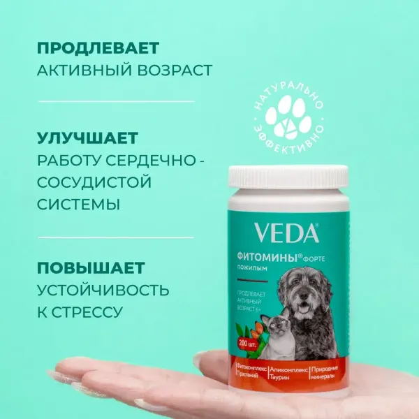Фитокомплекс Фитомины Форте для пожилых собак и кошек, 200 таблеток
