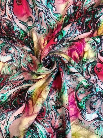 Штапель принт акварель бордо/бирюза/зеленый