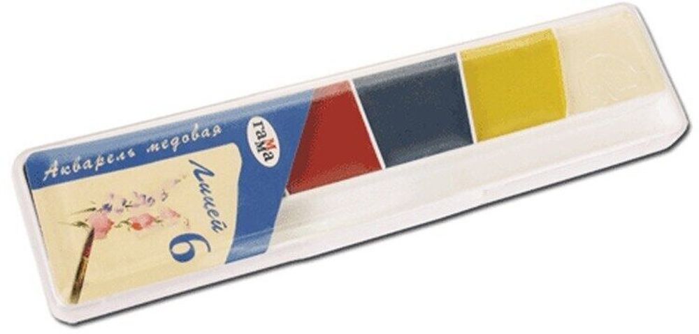 Краски акварельные ГАММА "Лицей", 6 цветов, медовые, без кисти, пластиковая коробка, 212063