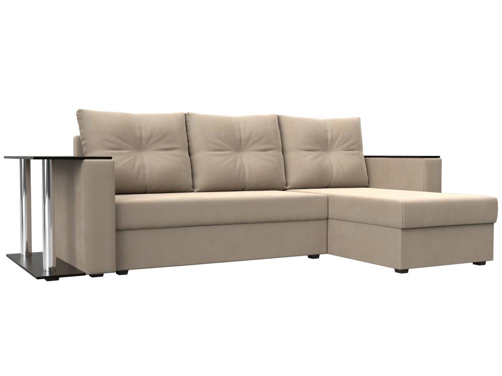 Диван угловой Атланта со столом правый угол, Бежевый, Велюр, 112492