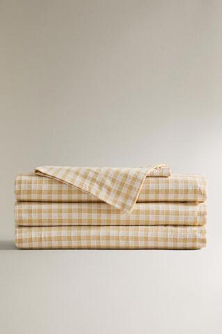 ZARA HOME ХЛОПКОВАЯ СКАТЕРТЬ В КЛЕТКУ, ВАНИЛЬНЫЙ
