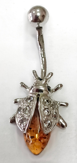 Ювелирный пирсинг из серебра с янтарем