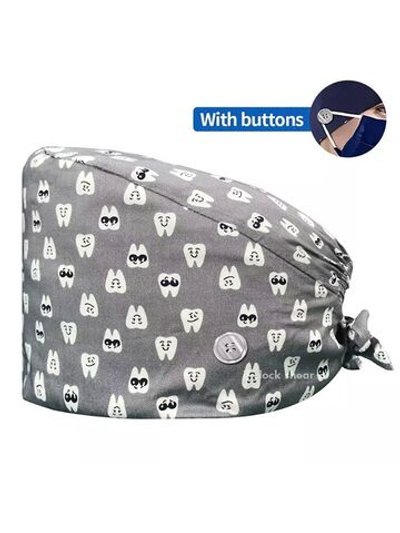 Шапочка медицинская, принт "Зубы", серая