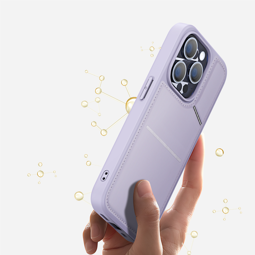 Чехол фиолетового цвета с MagSafe и подставкой-картхолдером от Dux Ducis для iPhone 13 Pro, серия Rafi II Mag Series