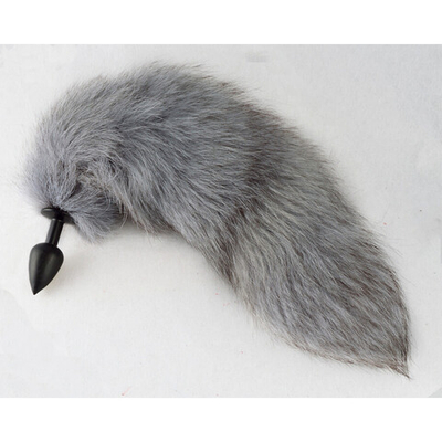 Пробка анальная TPE/ABS с серым хвостом, 30 см