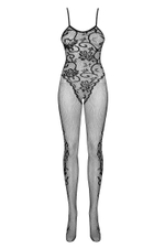 Полупрозрачный кэтсьюит с цветочным узором и интимным доступом (Размер: S-M-L) (Цвет: черный)