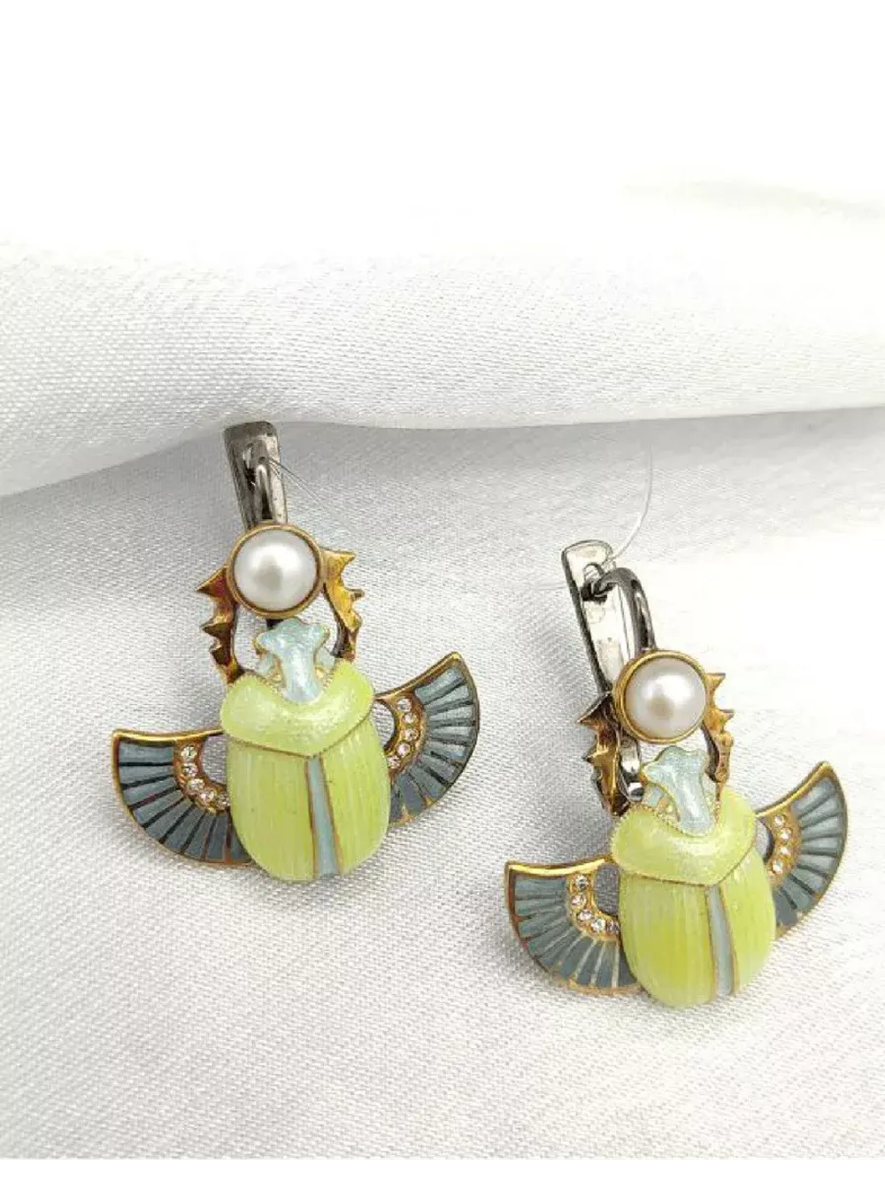 Ювелирные серьги серебро 925 скарабей