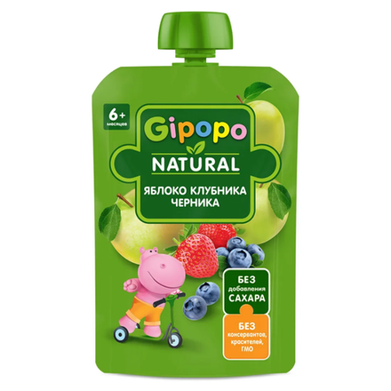 Пюре фруктовое Gipopo Яблоко-клубника-черника 6+ 90 гр