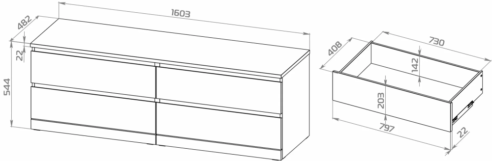 Комод Варма Прайм 4Д, 160x55x48 см, белый