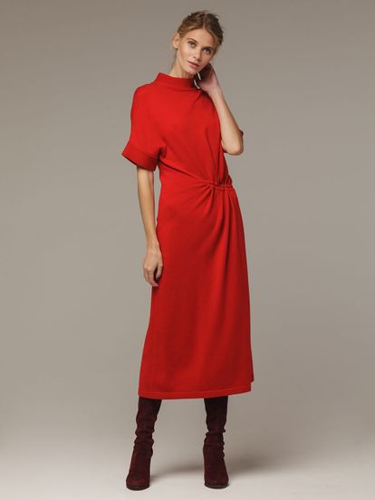 Женское красное платье из 100% шерсти - фото 1