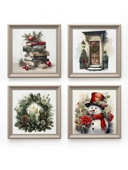 Картины на стену интерьерные на холсте 4 шт, 23*23 см